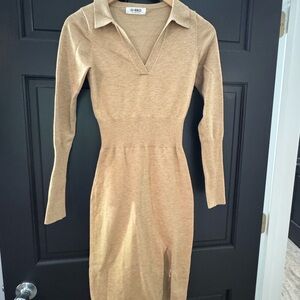 Chic Tan Long Sleeve Dress